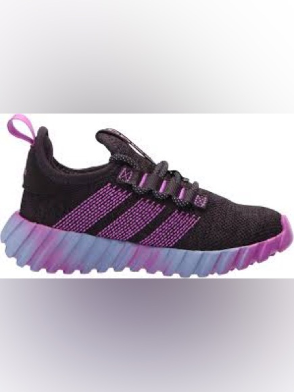 Adidas Kaptir Flow K running shoes in black purple diagonal stripes US 1 NWT